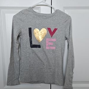 GAP Kids Gray Long Sleeve Tee with Heart and Love Design